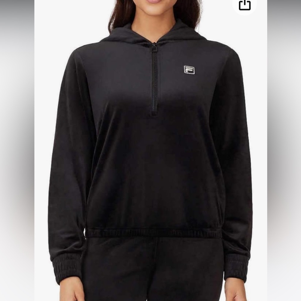Fila Sport Black Velvet Quarter Zip‎ Hoodie Sz. L